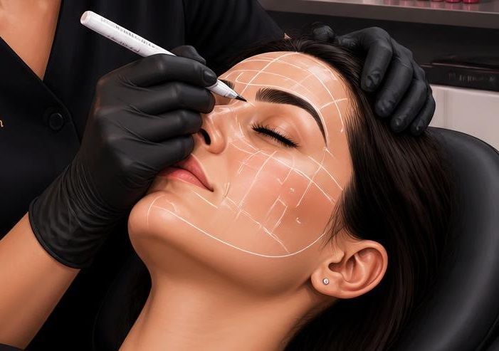 beauty specialist mapping facial features professionally